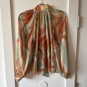 SÉZANE Solange Blouse, Tie Neck Leaves, FR34 US 2-6